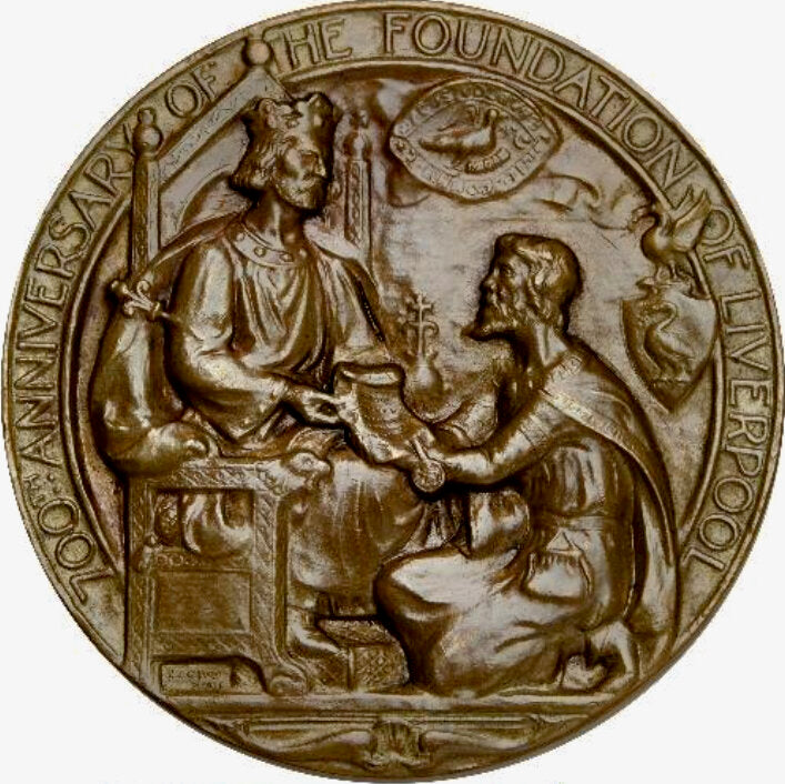 1907 Liverpool 700th anniversary 64mm bronze medal by Charles Allen BHM 3952 E1898