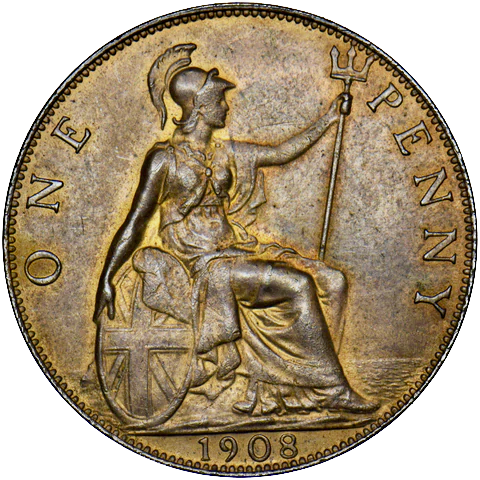 1908 Penny S3990 F164 Obv 1 Rev C Very rare UNC