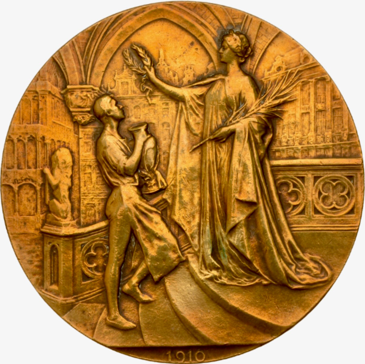 1910 BELGIUM Exposition Universelle Brussels 71mm bronze medal by G Devreese