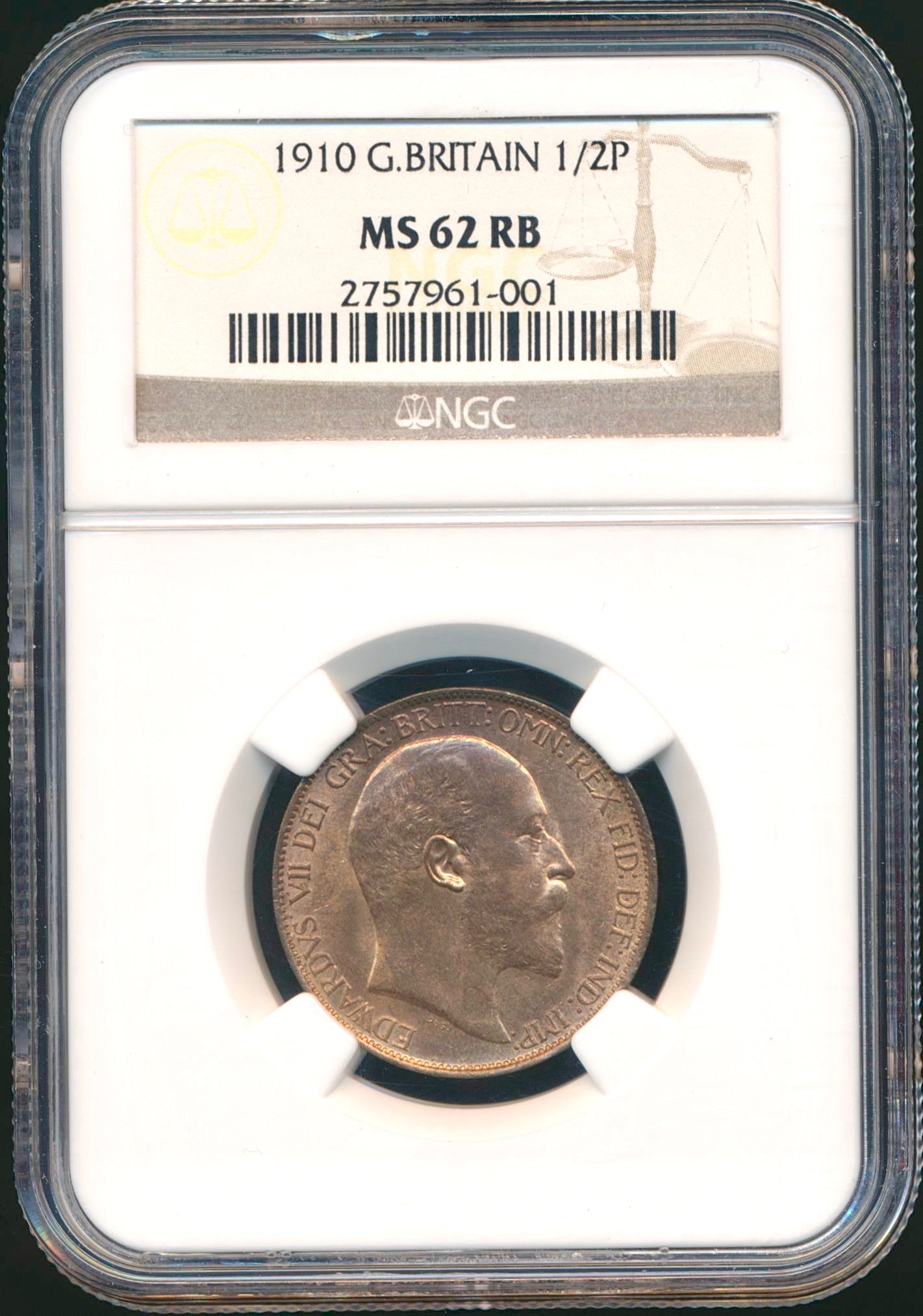 1910 Halfpenny S 3991 F 389 UNC MS62 RB