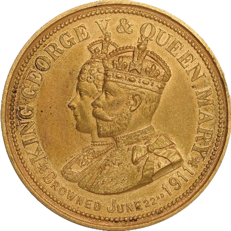 1911 Coronation 64mm gilt bronze medal in case of issue BHM 4043 UNC