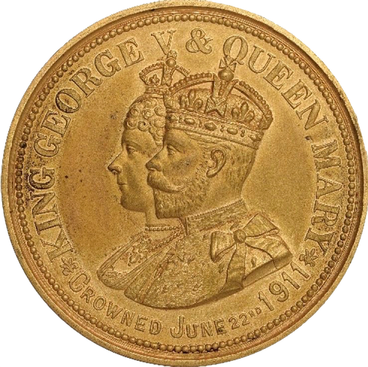 1911 Coronation 64mm gilt bronze medal in case of issue BHM 4043 UNC