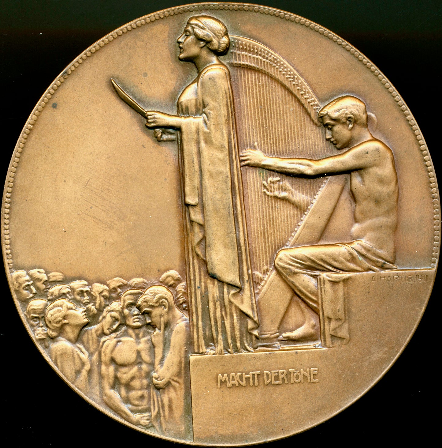 1915 AUSTRIA 'Die Macht der Tone' 75mm bronze uniface medal by A Hartig