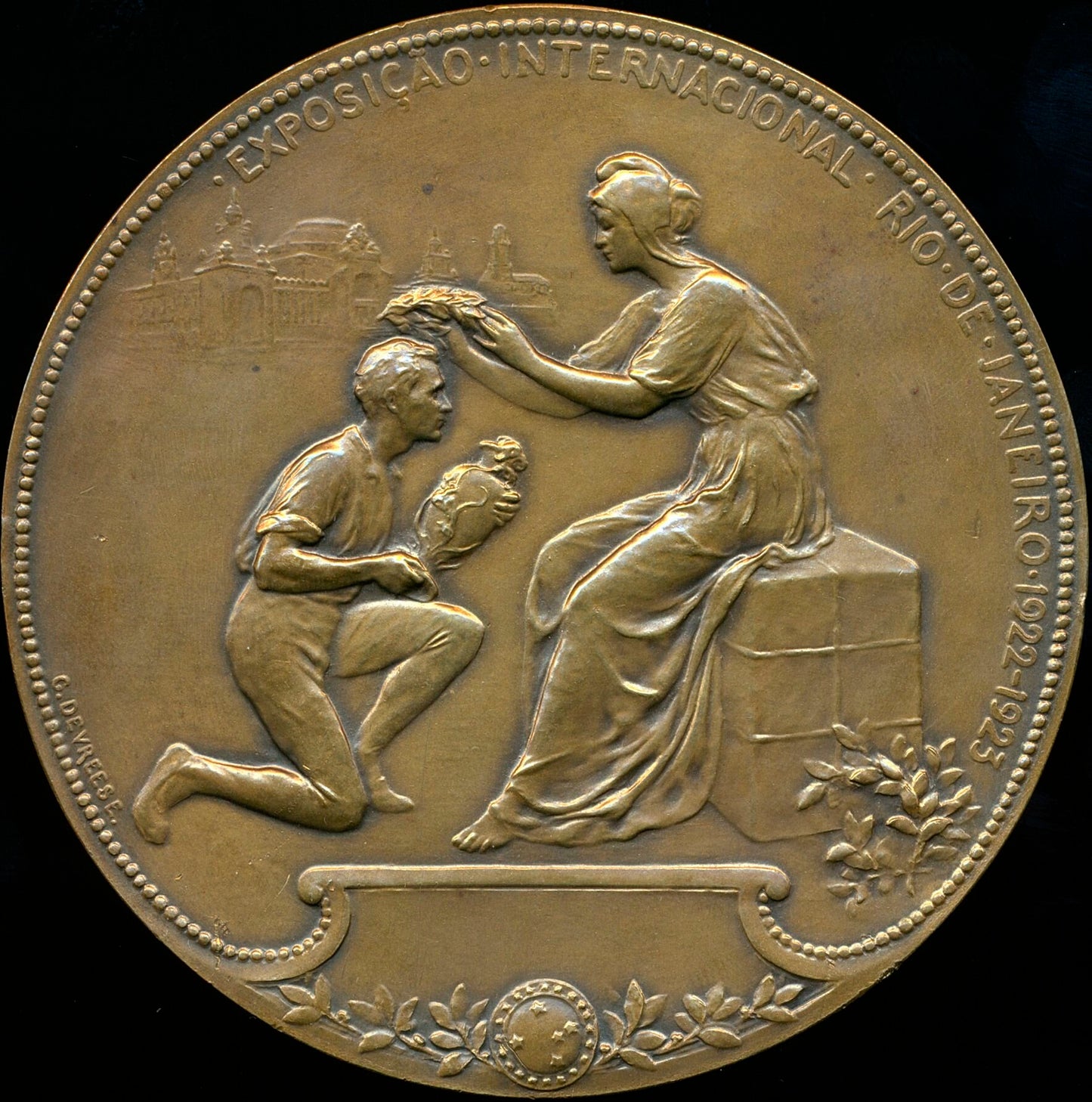 1923 BRAZIL International Exposition Rio de Janeiro bronze 75mm medal by Devreese