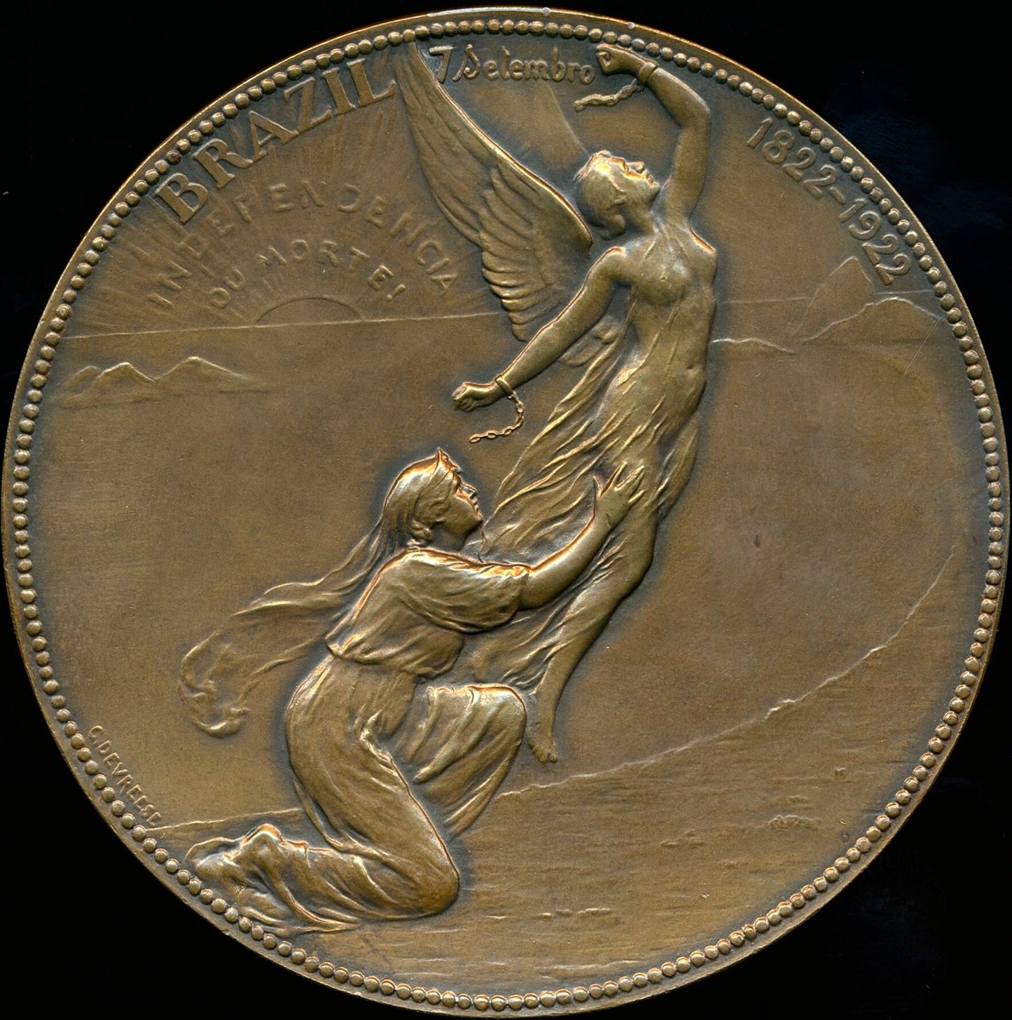 1923 BRAZIL International Exposition Rio de Janeiro bronze 75mm medal by Devreese