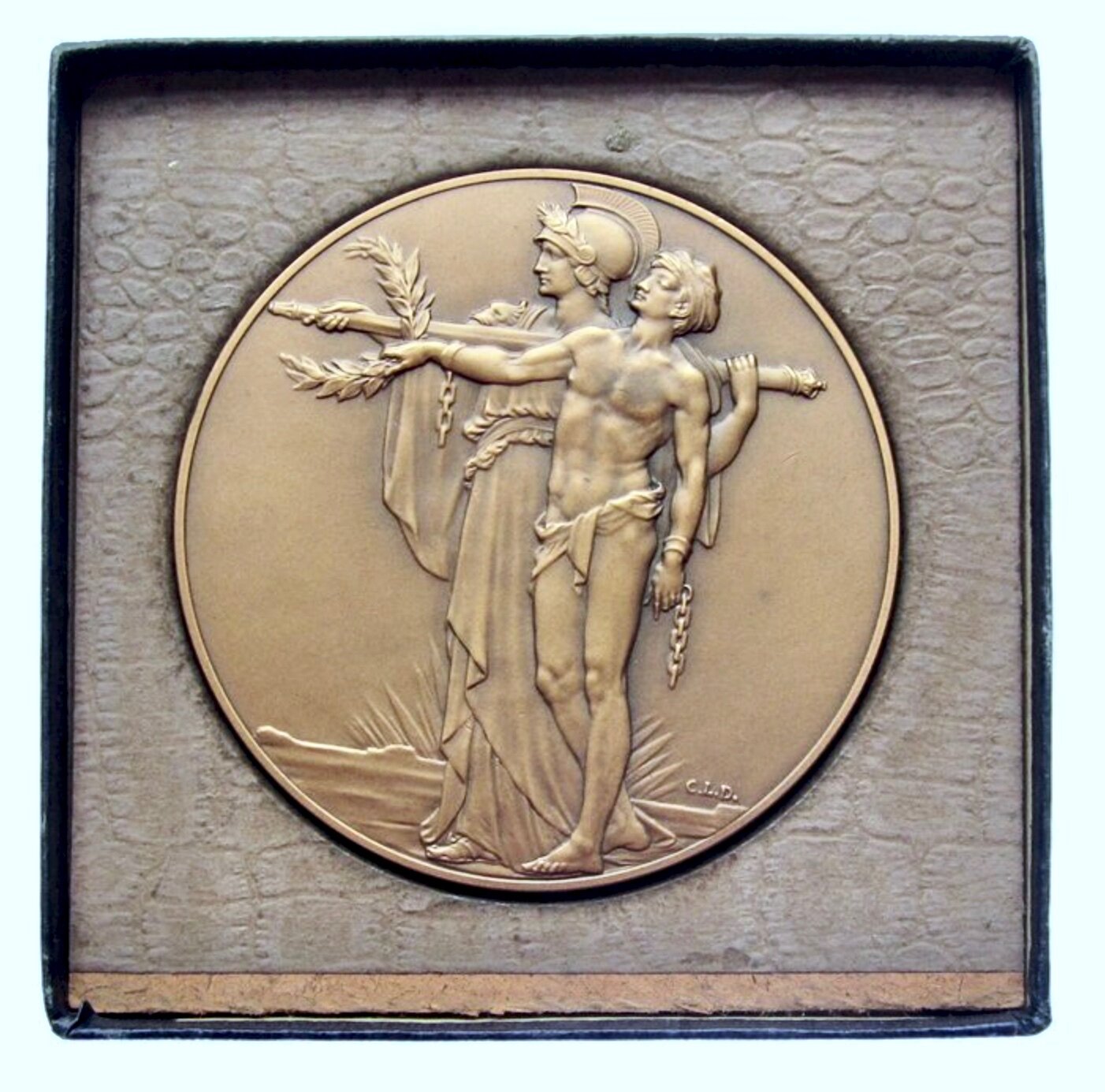 1928 10th Anniversary of the Armistice 76mm bronze medal in box E2008a BHM 4132