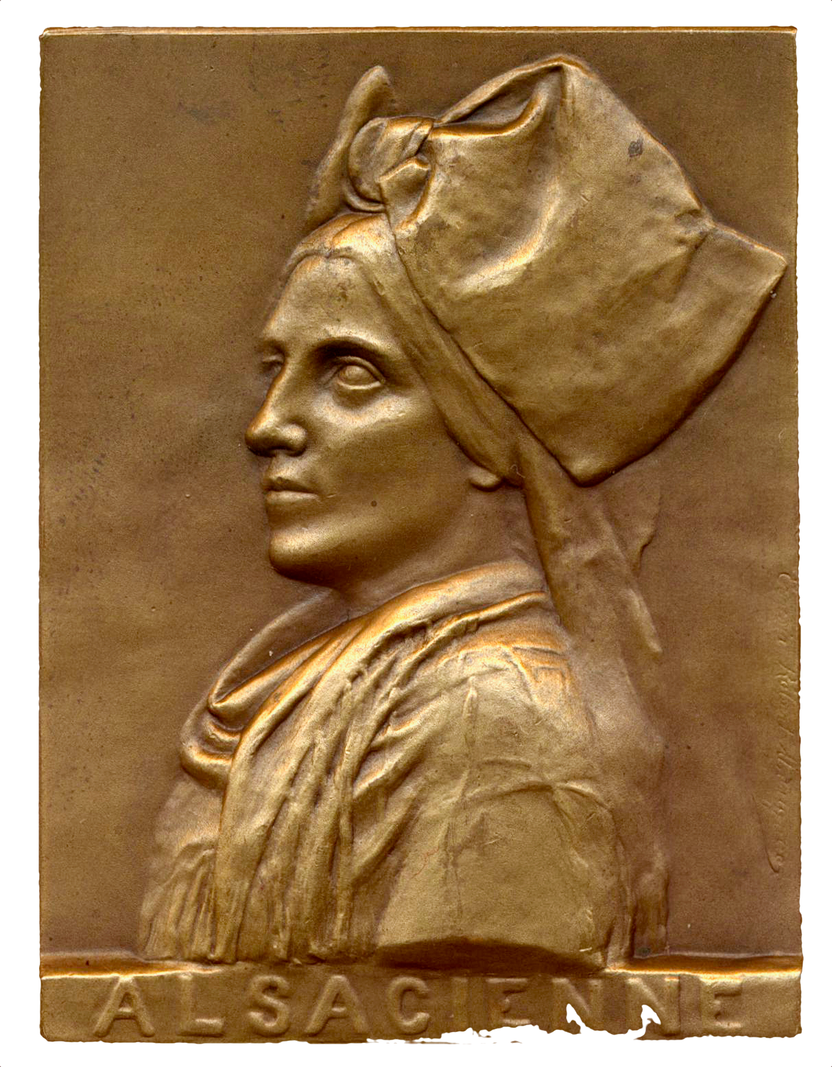 1930 FRANCE Alsacienne regional dress bronze plaque 61mm*48mm