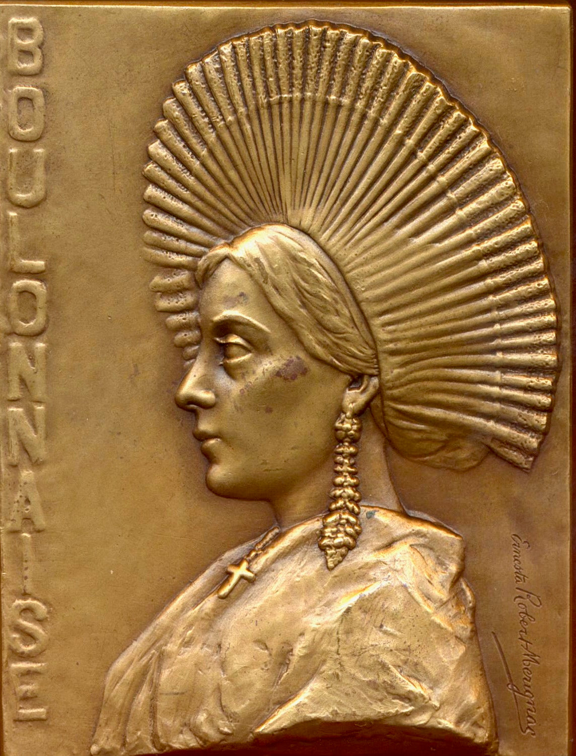 1930 FRANCE Boulonnaise regional dress bronze plaque 61mm*48mm