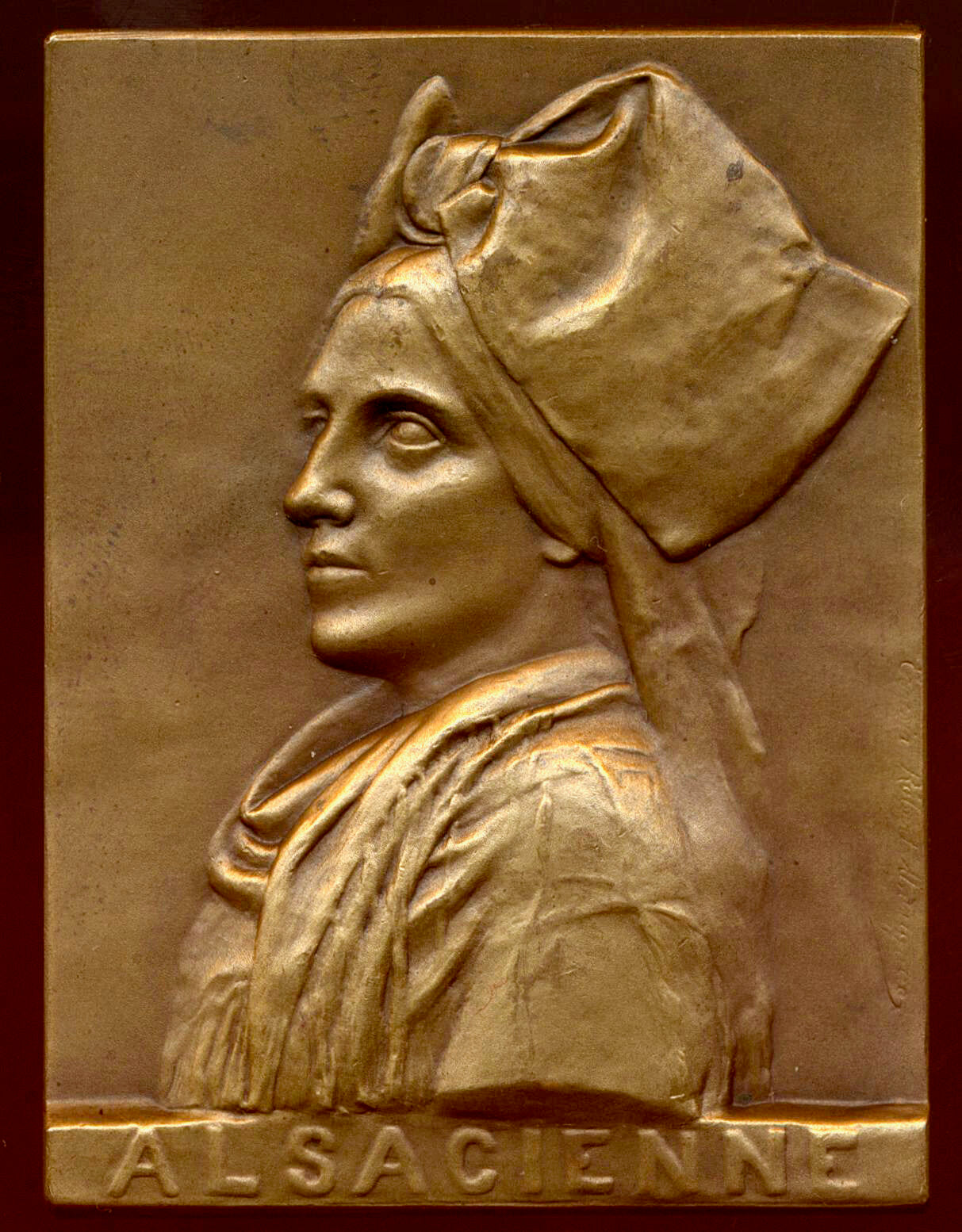1930 FRANCE Alsacienne regional dress bronze plaque 61mm*48mm