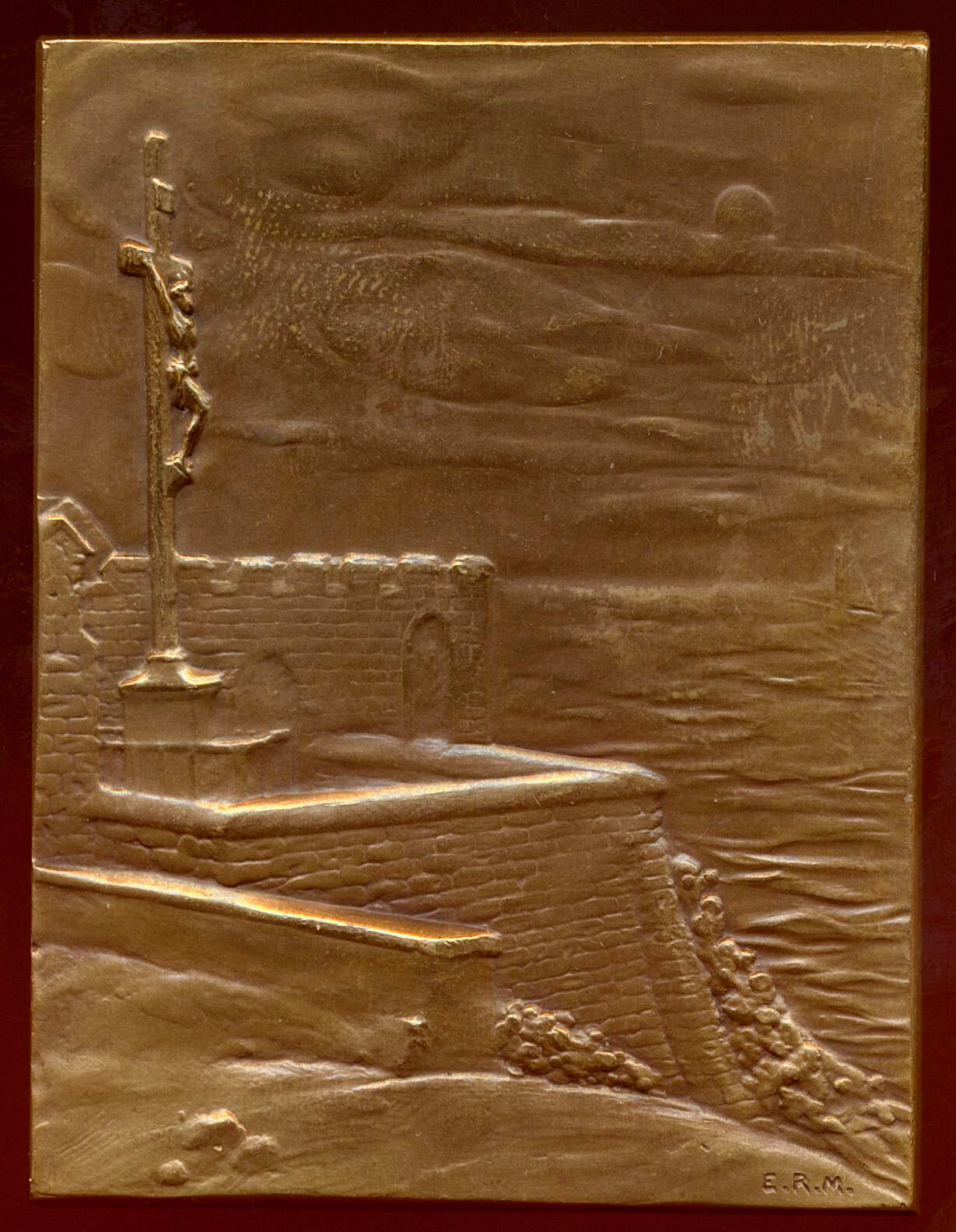 1930 FRANCE Boulonnaise regional dress bronze plaque 61mm*48mm