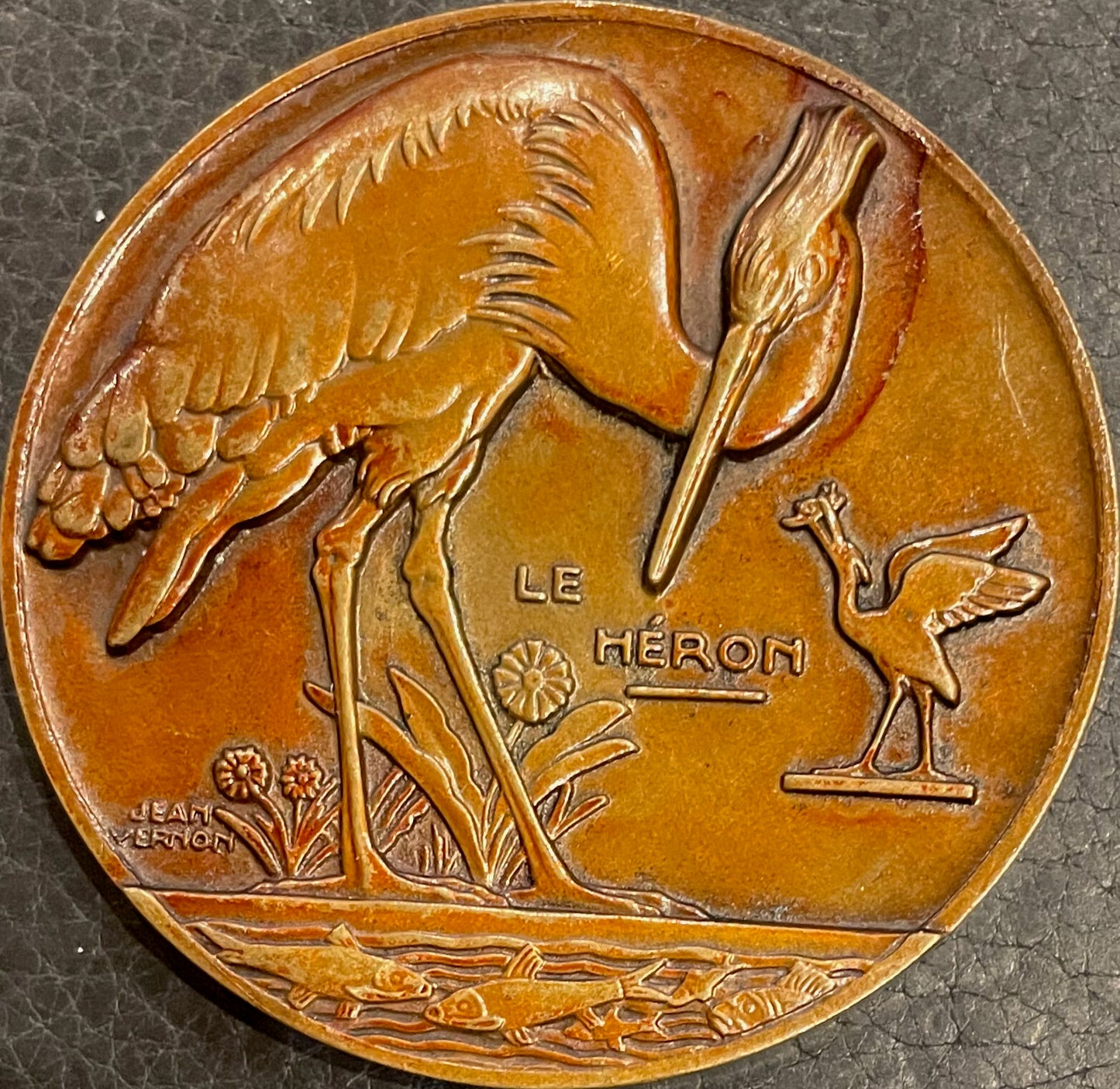 1945 FRANCE L'Heron 59mm bronze medal by Jean de Vernon
