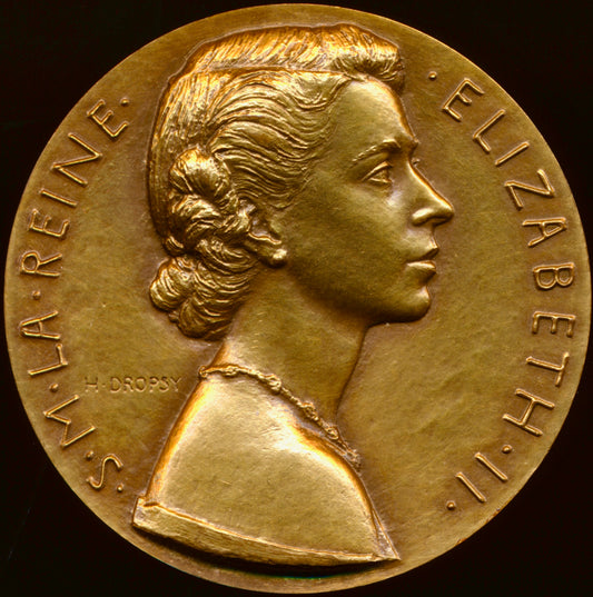 1953 Coronation 50mm copper medal by Henri Dropsy E2087b
