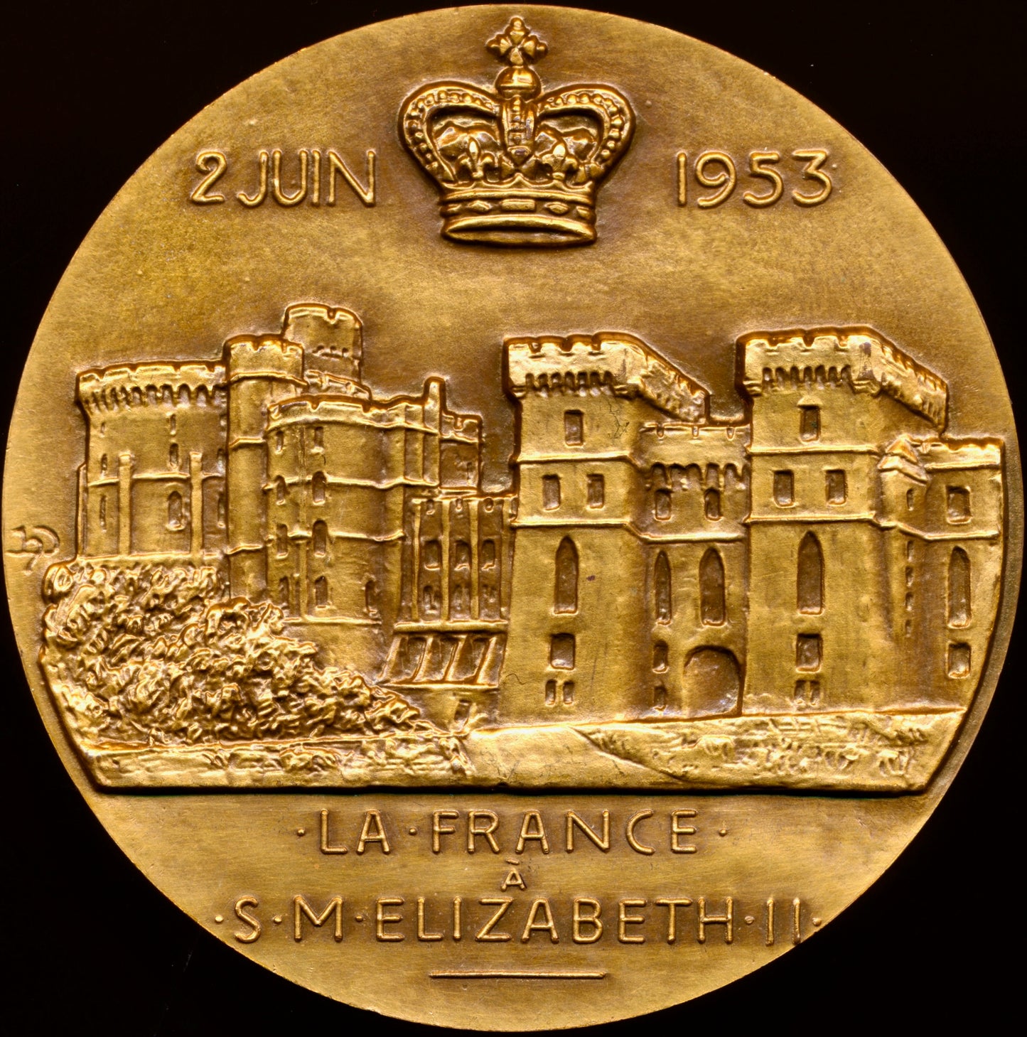 1953 Coronation 50mm copper medal by Henri Dropsy E2087b