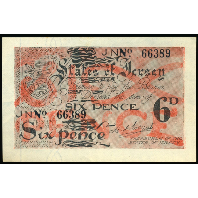 JERSEY P.1a JE1 1942-1945 6 pence AUNC 55 EPQ