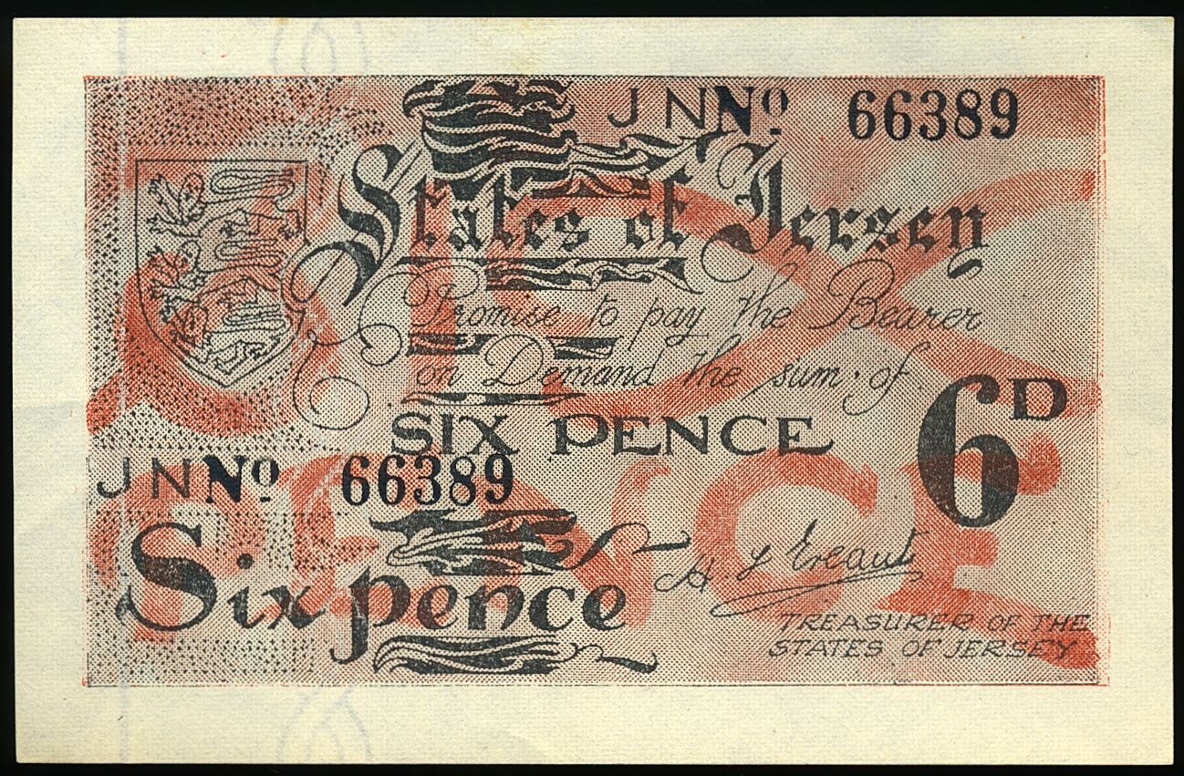 JERSEY P.1a JE1 1942-1945 6 pence AUNC 55 EPQ