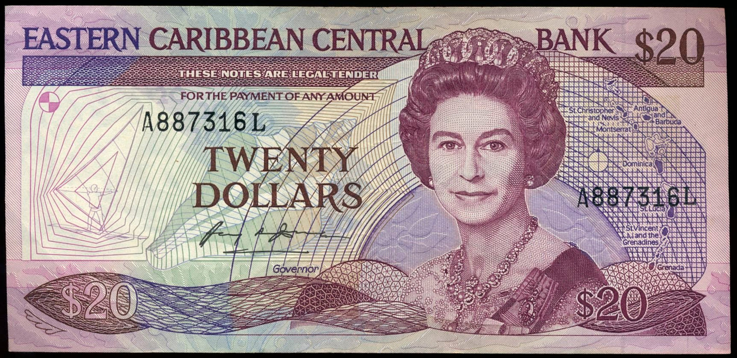 EAST CARIBBEAN P.19L Suffix L St Lucia 1985 $20 GVF