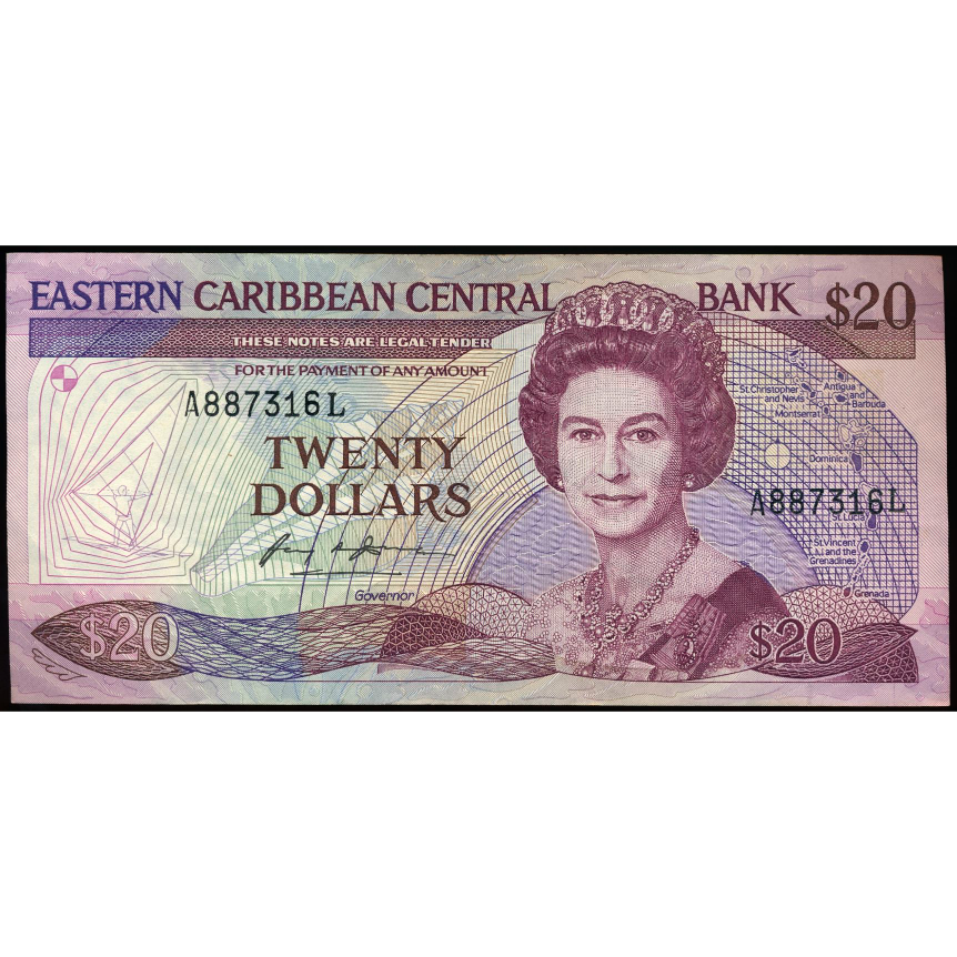 EAST CARIBBEAN P.19L Suffix L St Lucia 1985 $20 GVF