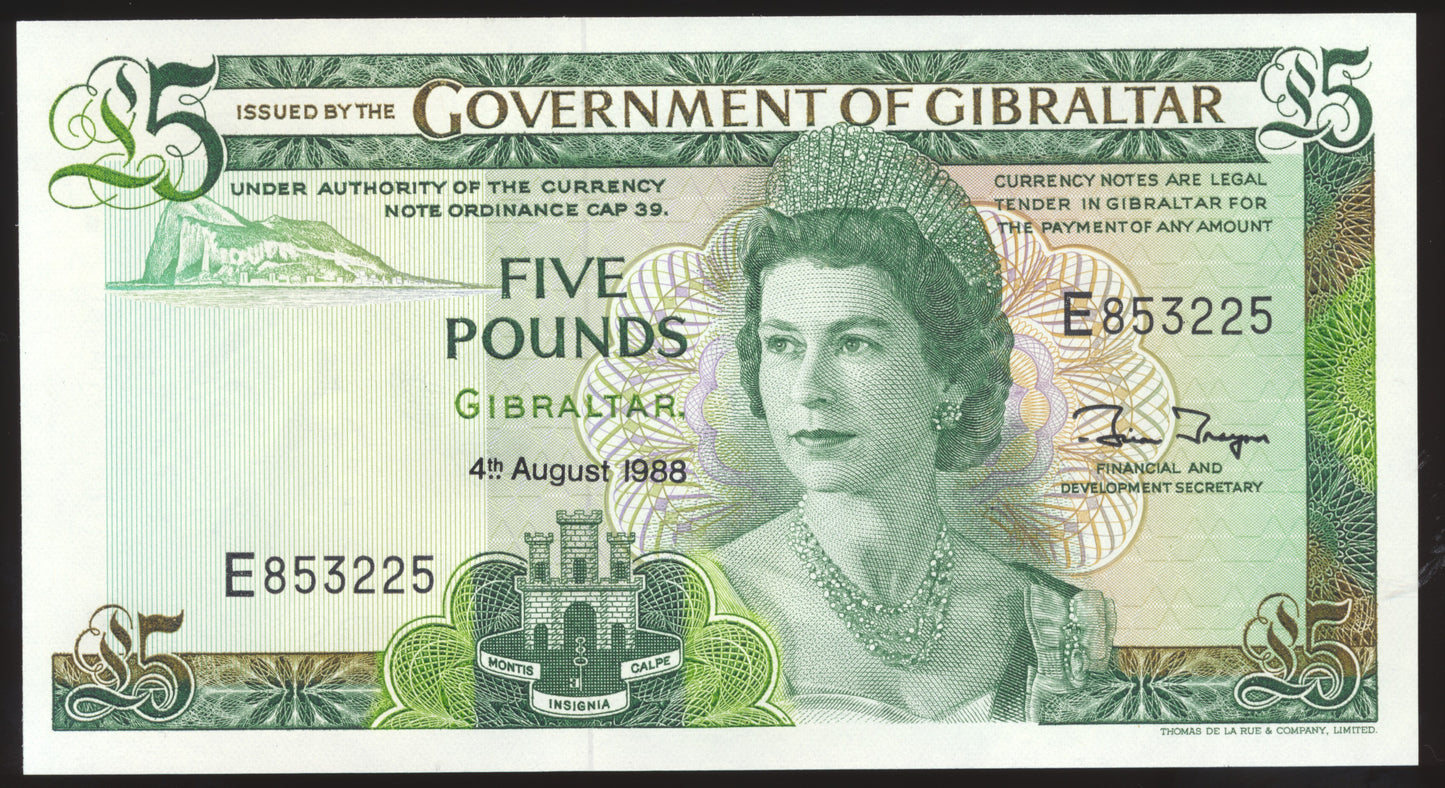 GIBRALTAR P.21b 1988 £5 UNC E