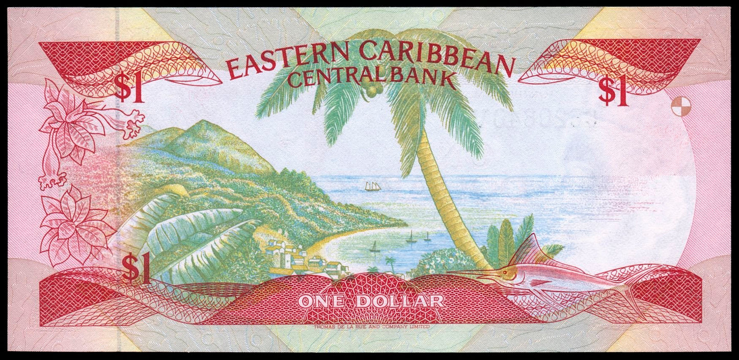 EAST CARIBBEAN P.17U Overprint U in circle Suffix V St Vincent 1985 $1 UNC