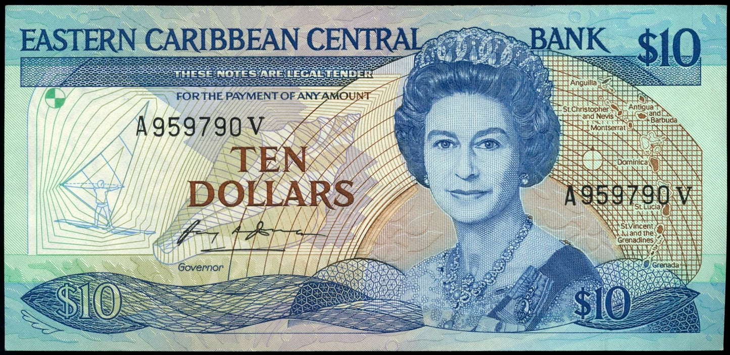 EAST CARIBBEAN P.23V1 1988 $10 Suffix V St Vincent AUNC
