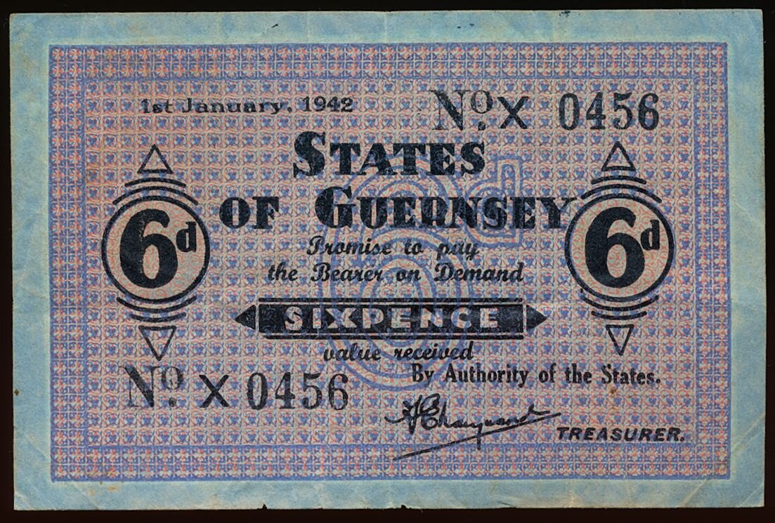 GUERNSEY P.24 GU24b 1942 6 pence VF