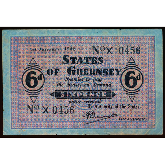 GUERNSEY P.24 GU24b 1942 6 pence VF