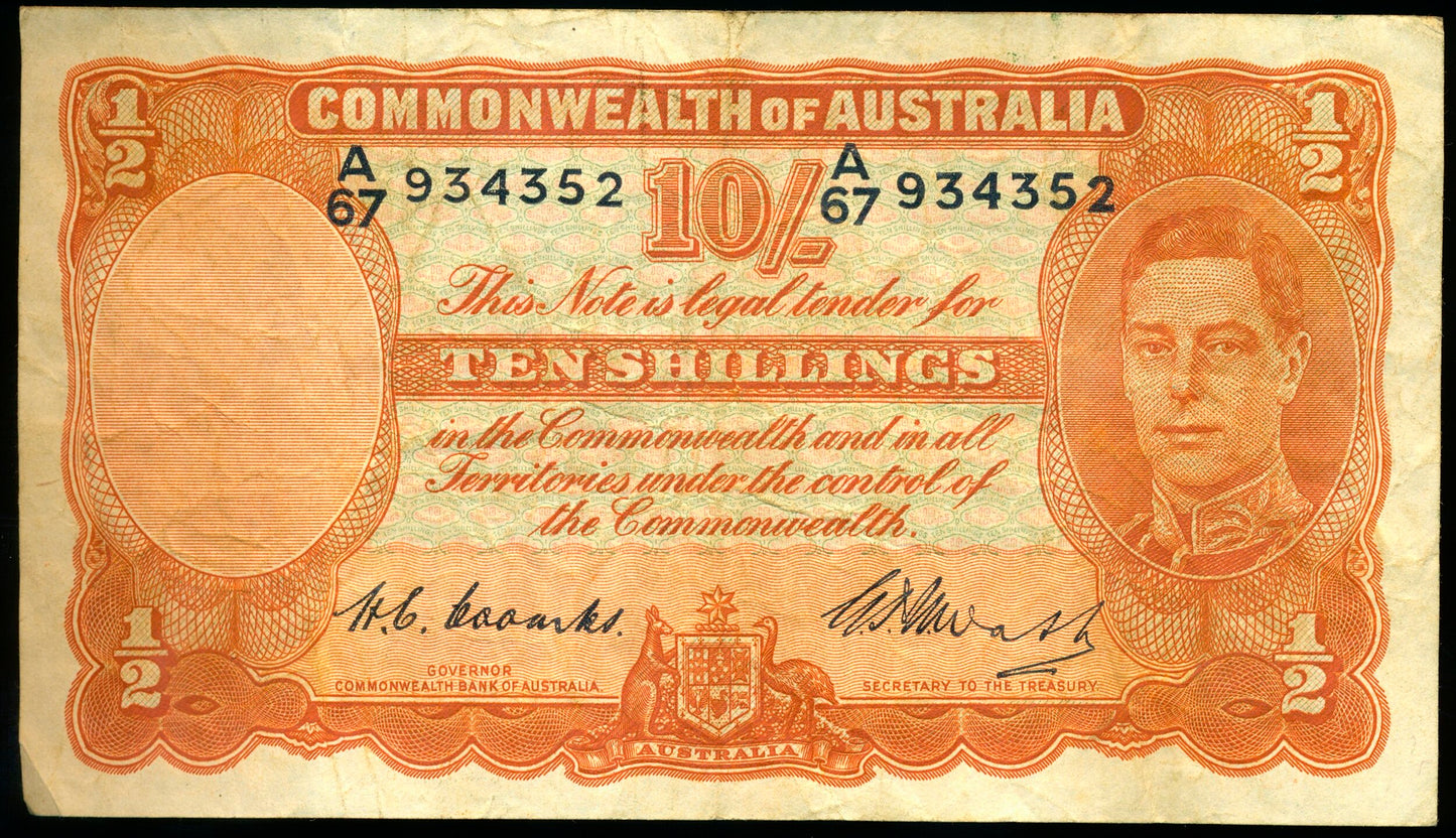 AUSTRALIA P.25c 1938-1952 10 Shillings AVF A67