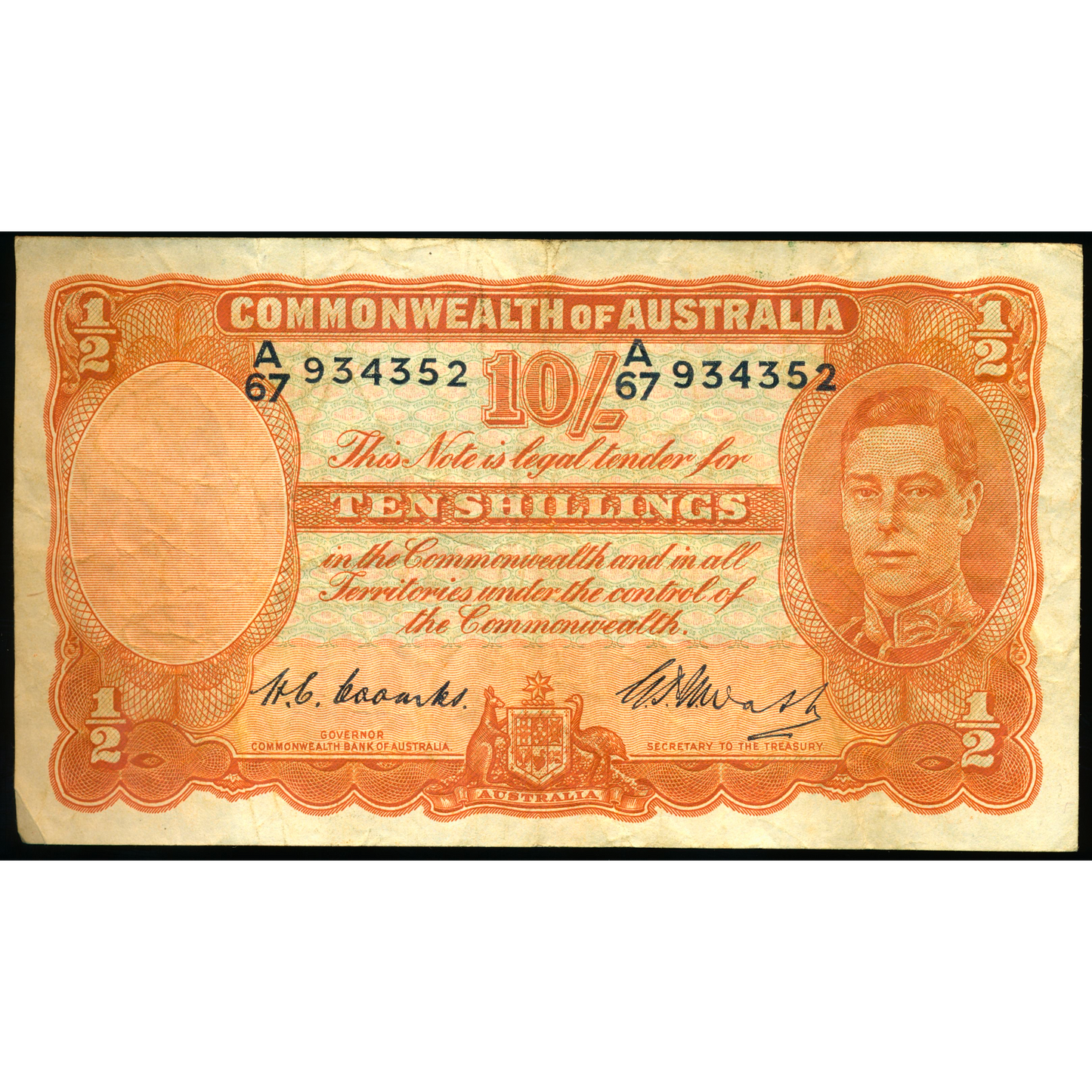 AUSTRALIA P.25c 1938-1952 10 Shillings AVF A67