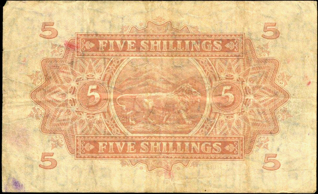 EAST AFRICA P.26A 1939 5 Shillings AVF K/10