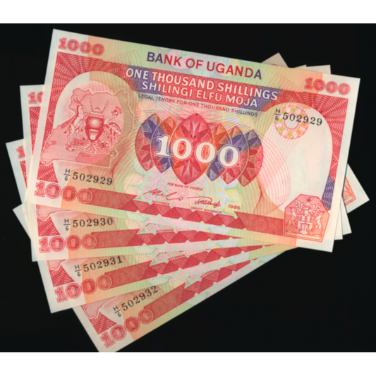UGANDA P.26 1986 1000 Shillings set of four consecutive UNC banknotes