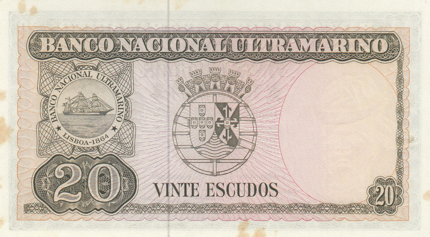 TIMOR P.26a 1967 20 Escudos UNC