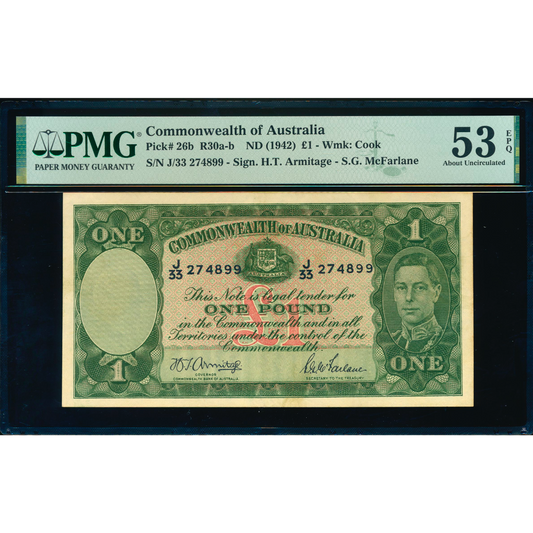 AUSTRALIA P.26b 1938-1952 £1 J33 AUNC 53 EPQ