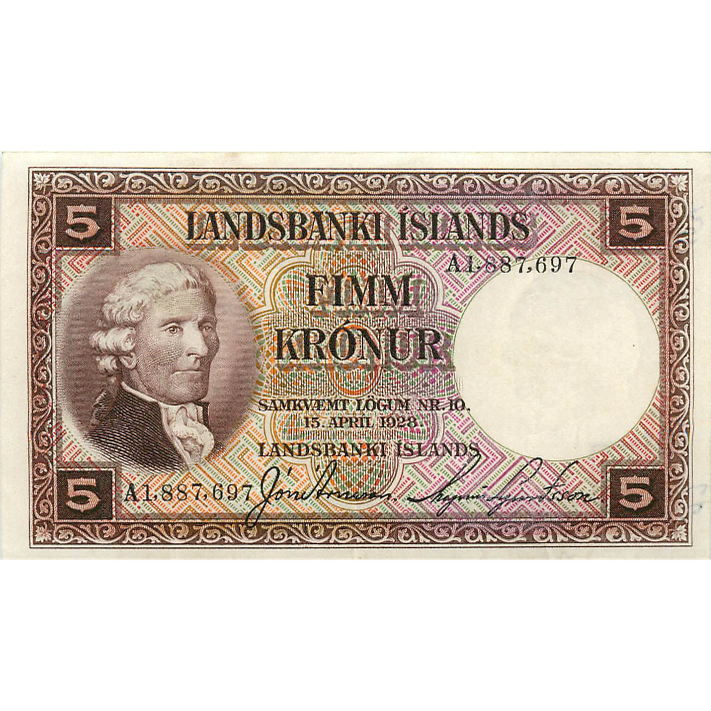 ICELAND P.27b 1928 5 Kronur GVF A1 pre-fix
