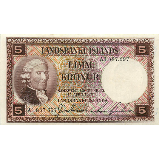 ICELAND P.27b 1928 5 Kronur GVF A1 pre-fix