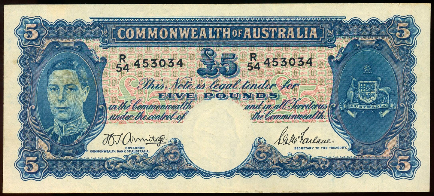 AUSTRALIA P.27b 1941 £5 VF 30