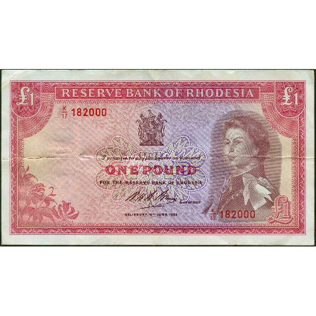 RHODESIA P.28a 1966 £1 GVF K/17
