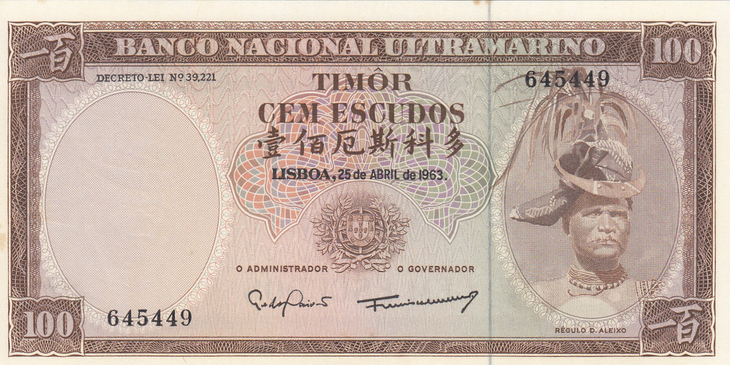 TIMOR P.28a 1967 100 Escudos UNC
