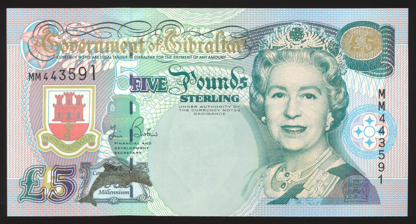 GIBRALTAR P.29 2000 £5 UNC MM