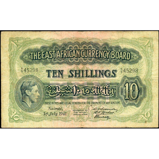 EAST AFRICA P.29a 1939 10 Shillings AVF N/9