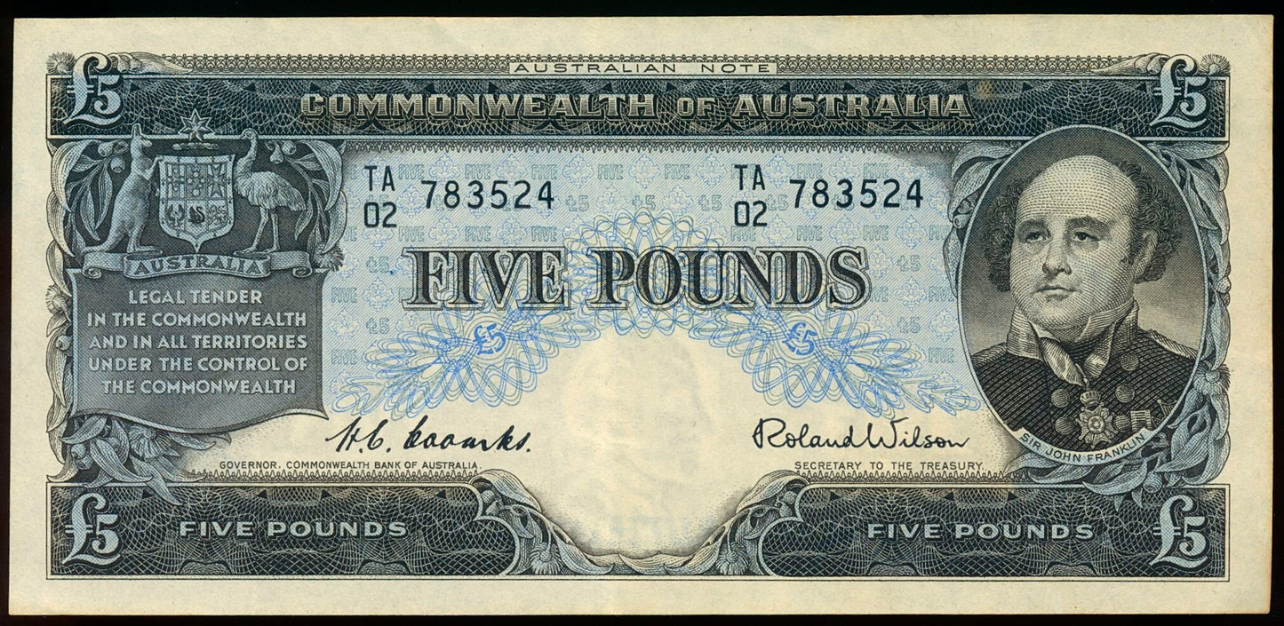 AUSTRALIA P.31a 1954-1959 £5 TA02 53 AUNC