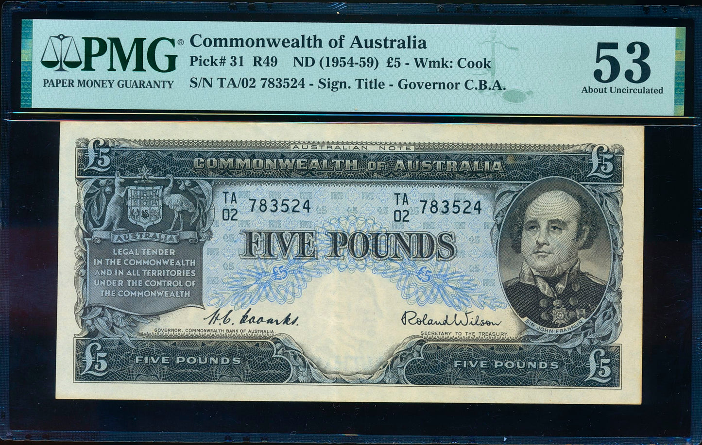 AUSTRALIA P.31a 1954-1959 £5 TA02 53 AUNC