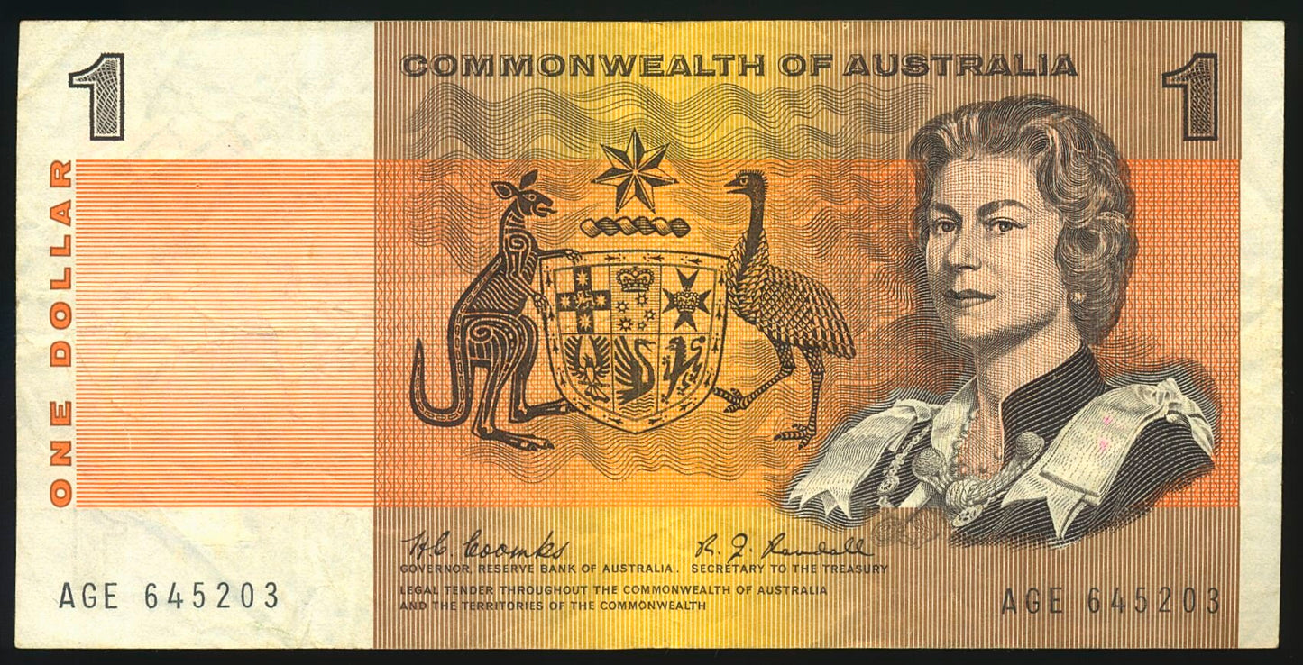 AUSTRALIA P.37b 1968 $1 GVF AGE