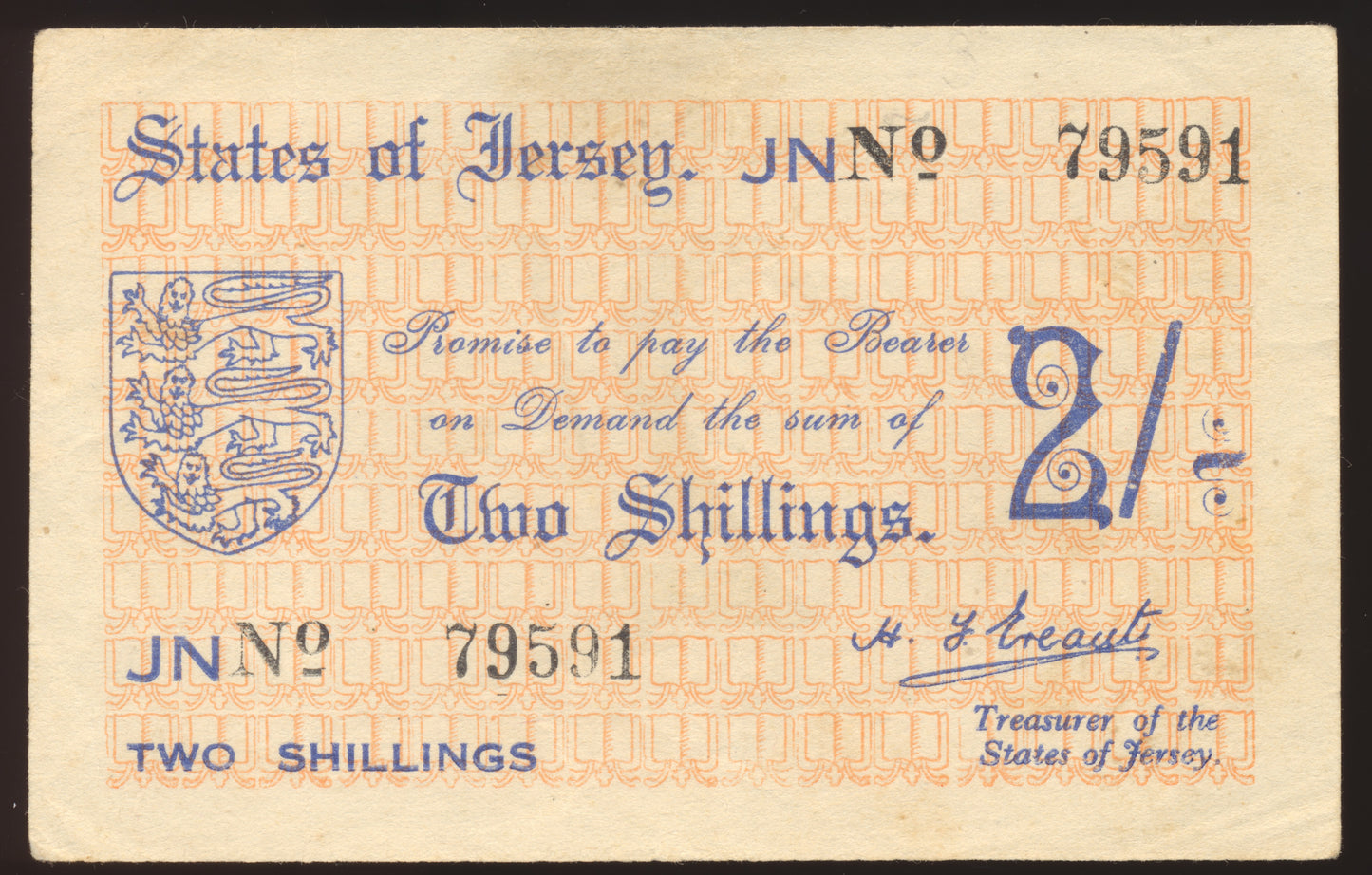 JERSEY P.4a JE3 1942 2 Shillings Choice Very Fine 35