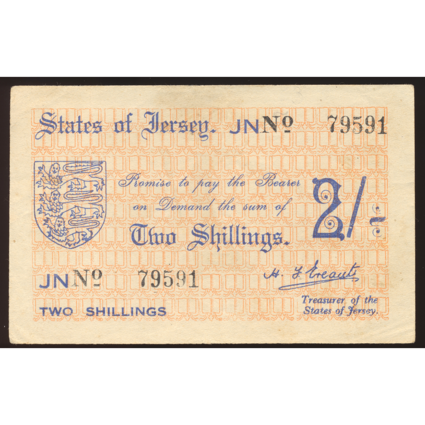 JERSEY P.4a JE3 1942 2 Shillings Choice Very Fine 35
