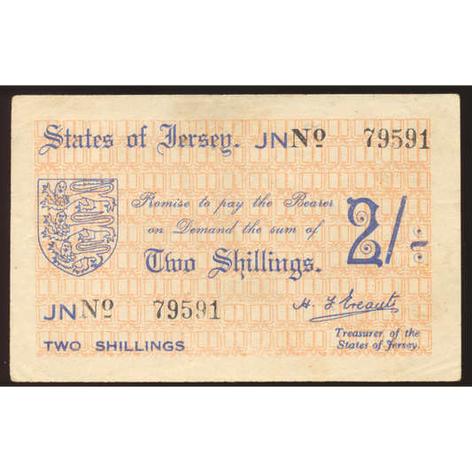 JERSEY P.4a JE3 1942 2 Shillings NEF