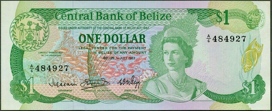 BELIZE P.43a 1983 $1 UNC A/6