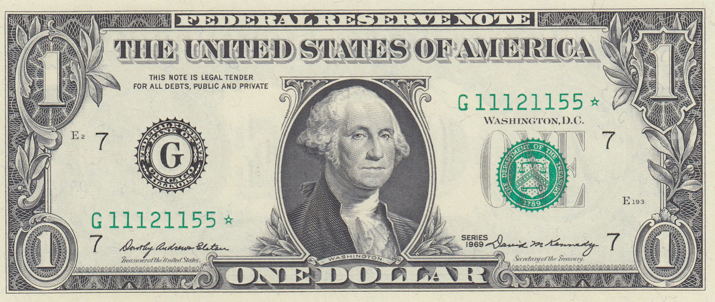 USA P.449a 1969 Star Federal Reserve $1 AUNC