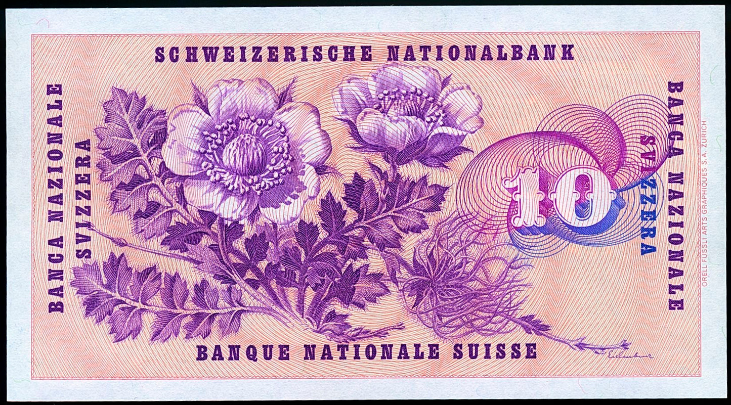 SWITZERLAND P.45o 1969 10 Franken UNC