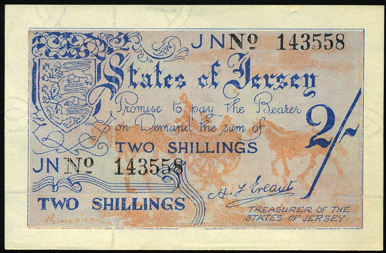 JERSEY P.3a JE4 1942 2 Shillings AUNC 55