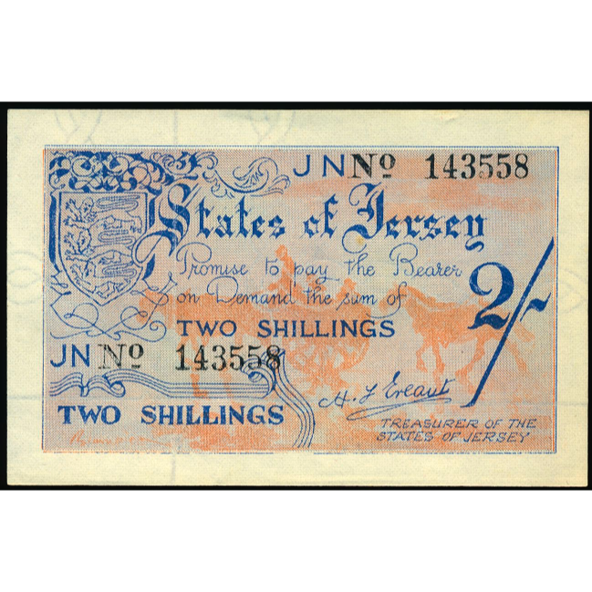 JERSEY P.3a JE4 1942 2 Shillings AUNC 55